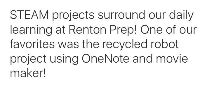 AlohiLondon's tweet photo. Here is my recycled robot link: https://t.co/ZAFAxYQ0my #NCCEchat #MovieMaker #OneNote #NCCE2016 https://t.co/ljKuuUeMqR