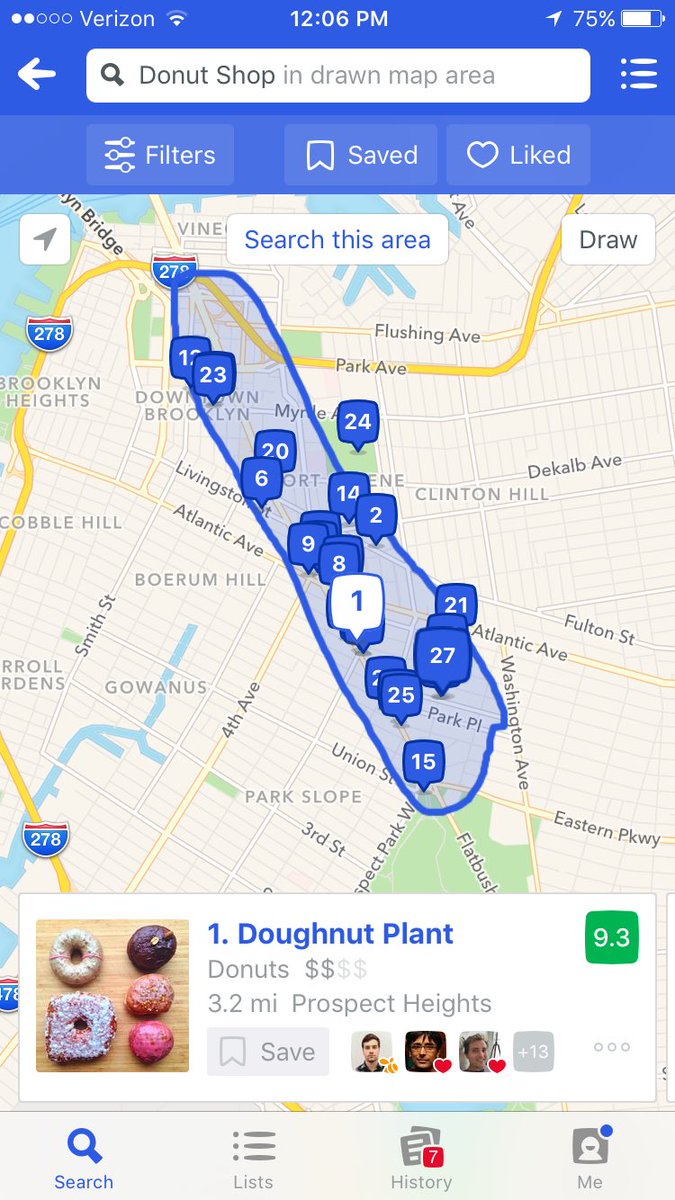 d_ban's tweet photo. V neat new map draw feature in @foursquare.  Say you're looking for donuts along Flatbush avenue... https://t.co/kK02rqeXXC
