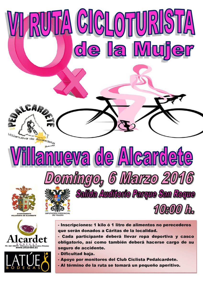 Pedalcardete's tweet photo. VI #RutadelaMujer solidaria, próximo 6 de marzo. La inscripción será 1 k o 1 litro de alimentos no perecederos. https://t.co/BNVnFJnVsD