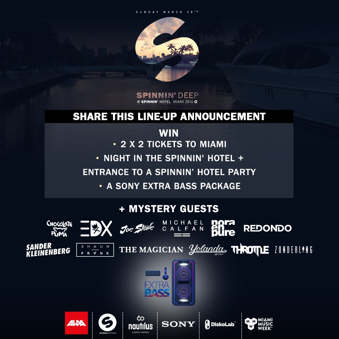 SpinninRecords's tweet photo. Want to get flown into Miami &amp; party with @SpinninDeep at the Spinnin’ Hotel? RT this with #takemetomiami to win! https://t.co/O4HpZoSBIp