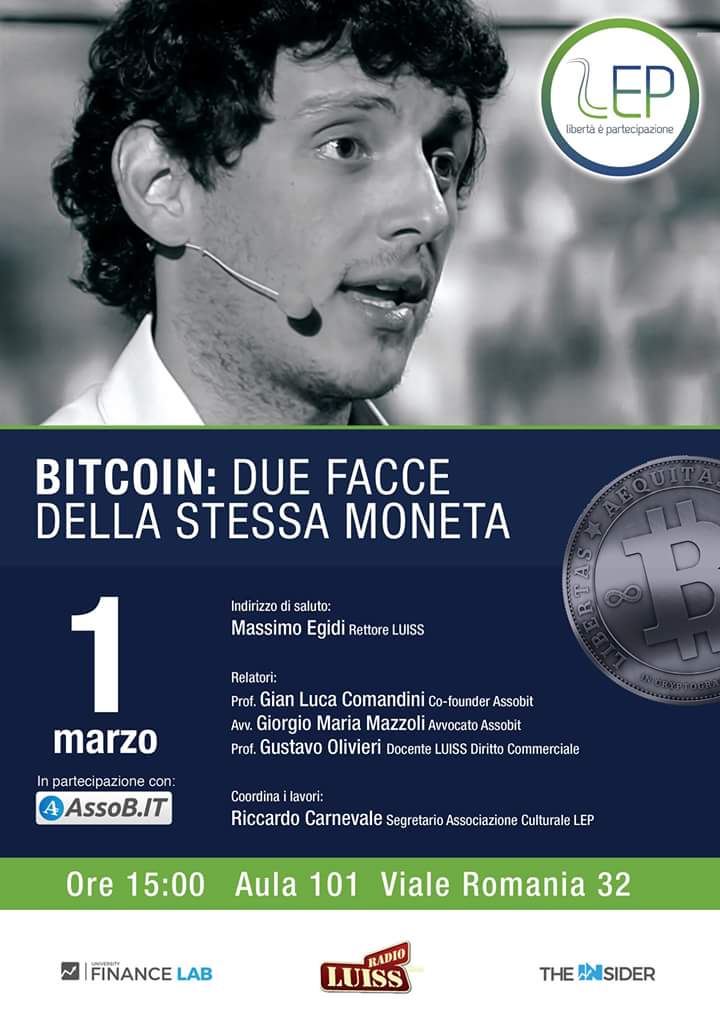 LEP_OFFICIAL's tweet photo. Il #bitcoin è legale? Esiste una legislazione?
Ne parliamo martedì prossimo in Aula 101 @UniLUISS @GLComandini https://t.co/6N5tK9U0H2