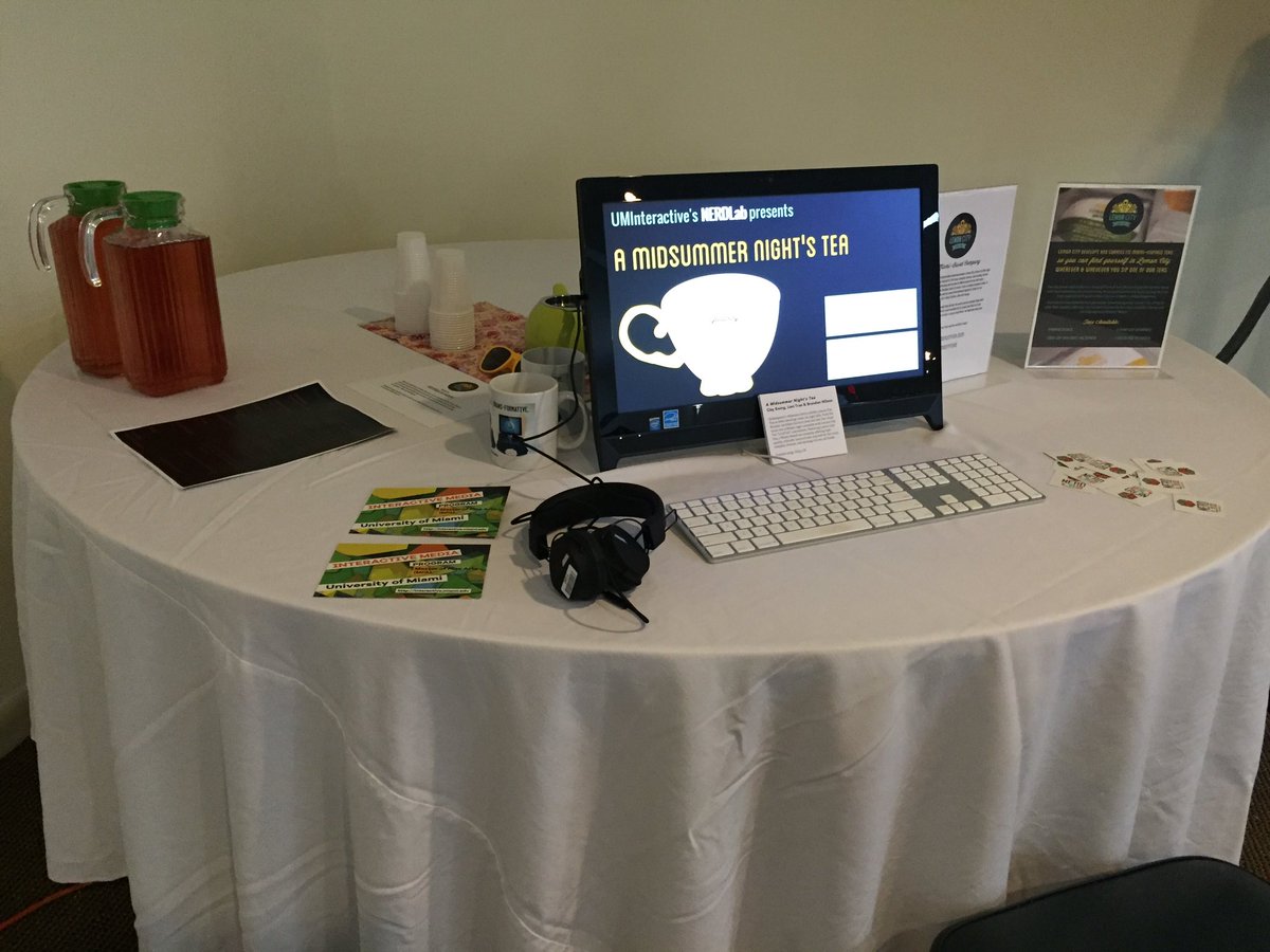 UMInteractive's tweet photo. @claytical @LienT @bwilart #teagame is ready for business. Come try @LemonCityTeas #canesinteractive @FilmgateMiami https://t.co/9HN3h5DuKT