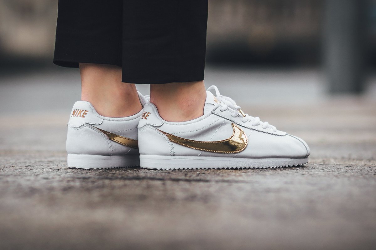 nike cortez white and gold
