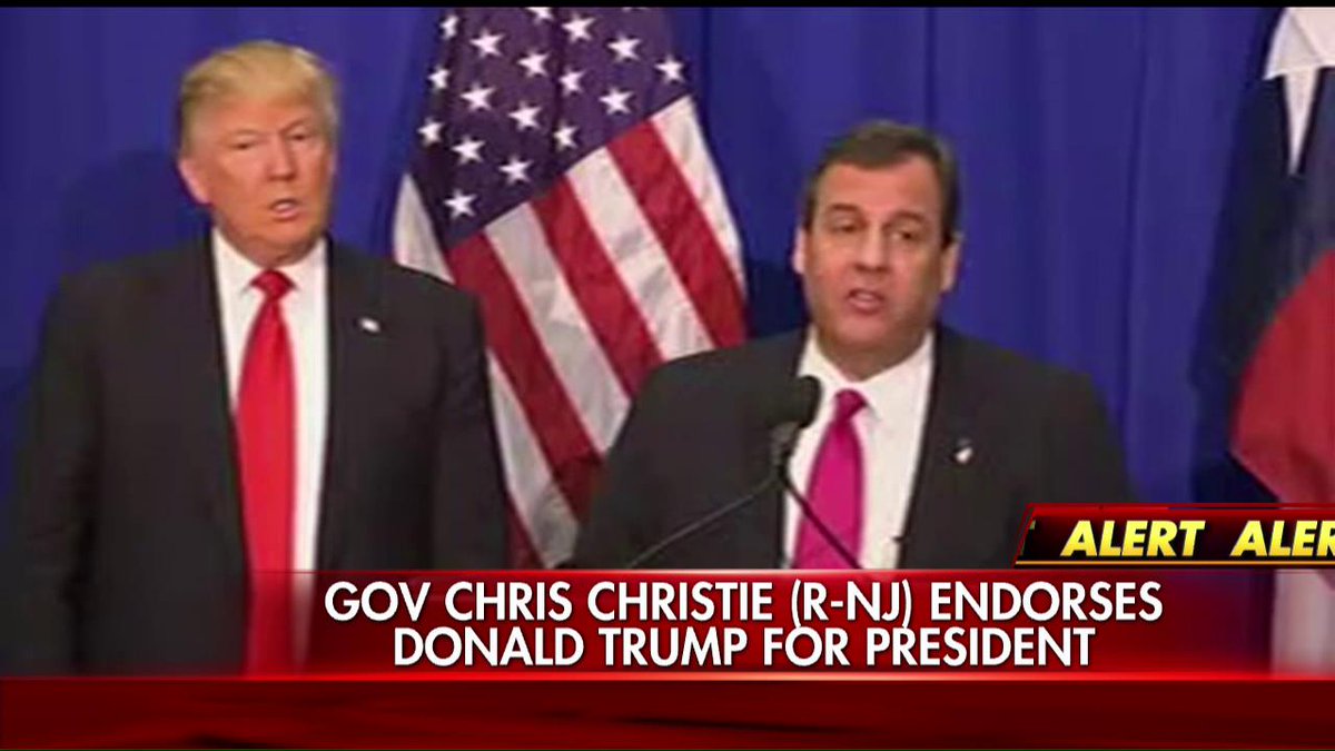 FoxNews's tweet photo. JUST IN:   “I am proud to be here to endorse #DonaldTrump for president of the United States.”  -  @ChrisChristie https://t.co/RWhVgwpyav