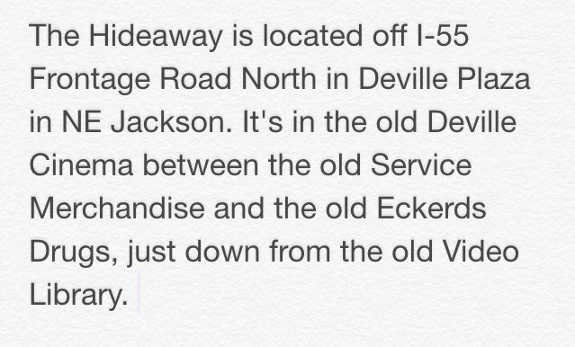 MustacheTheBand's tweet image. TONIGHT!!! The Hideaway in Jackson, MS. Huge #90sCountry Party going down. Here's some directions from the 1990's:
