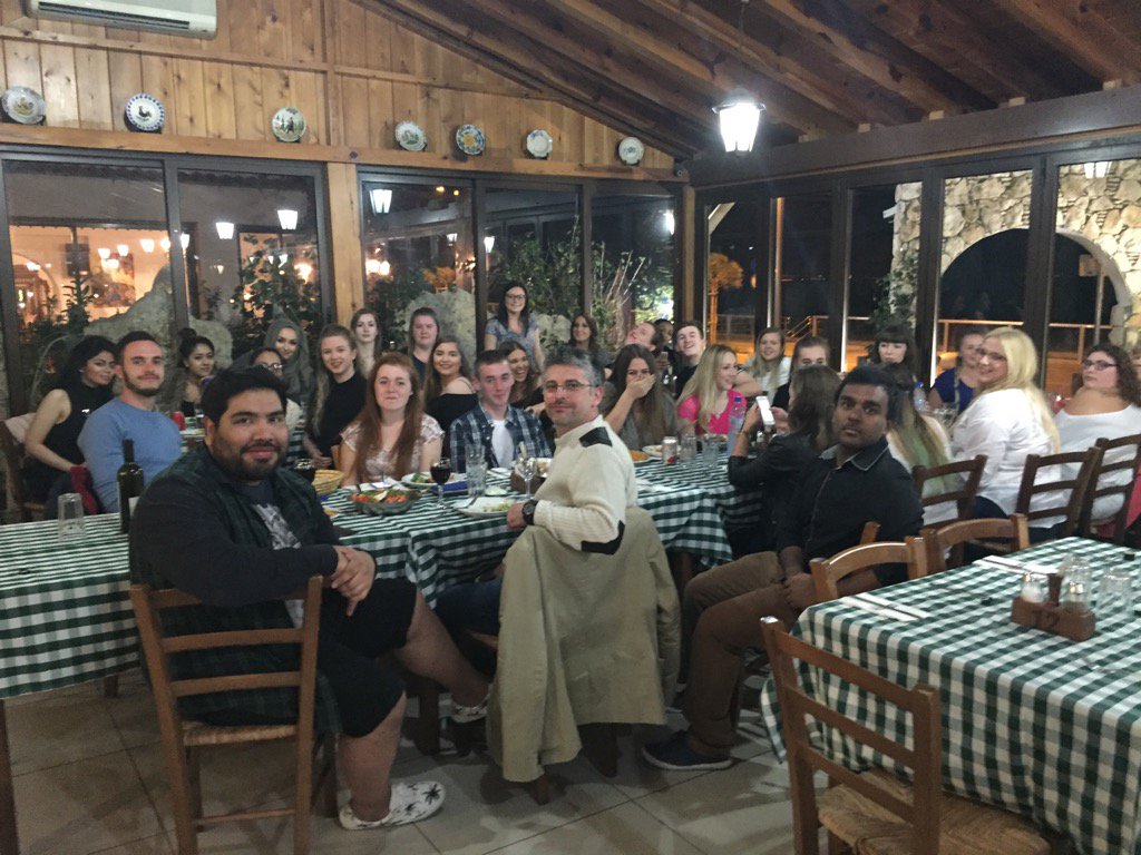 DWMWright's tweet photo. @THE_UCLan tourism team enjoying an evening meal on last night in #CyprusTM - shout out to Tino, Santa & Yolanda https://t.co/Fh332a4xHT