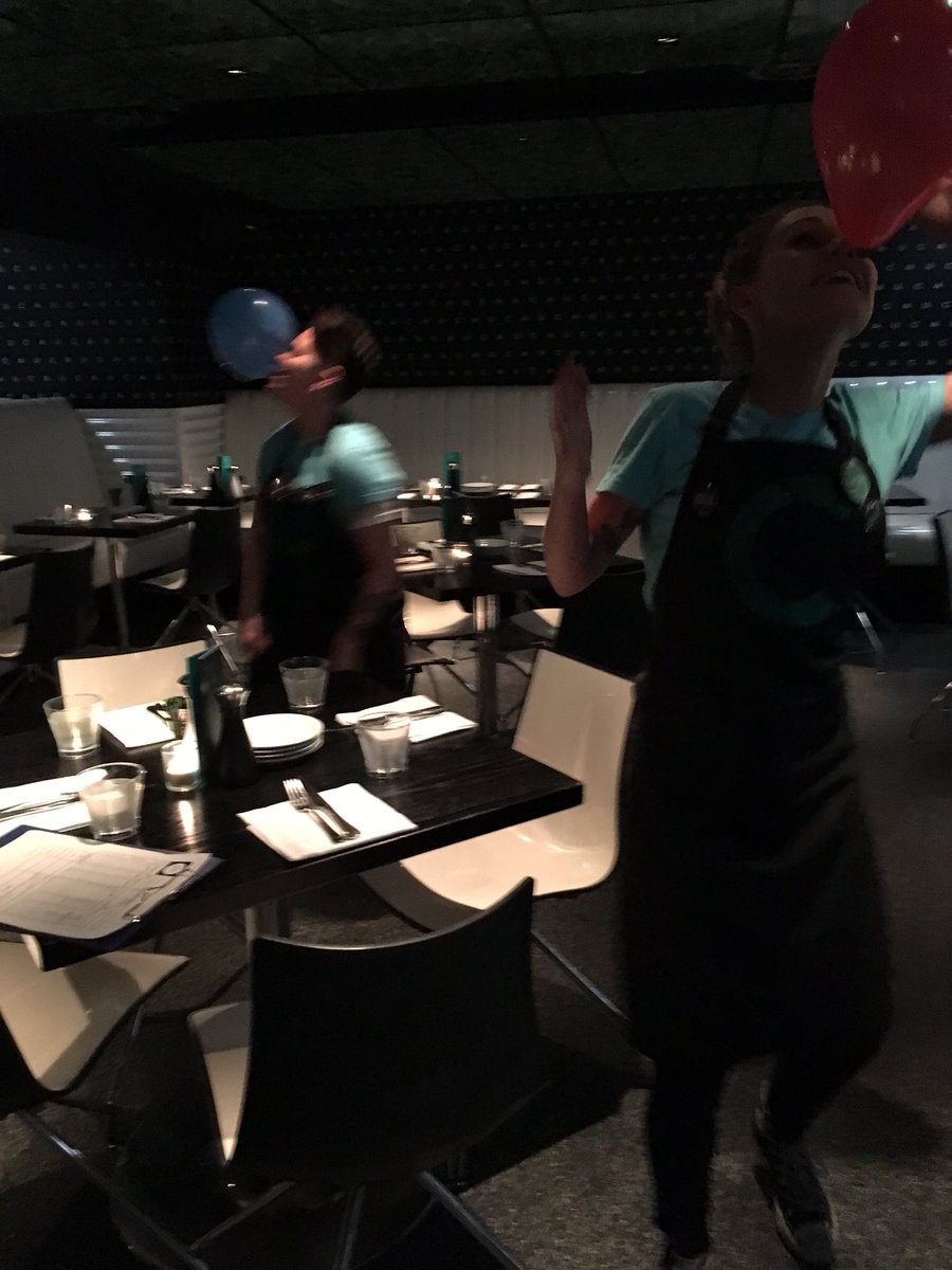 LivvyMullin's tweet photo. Balancing balloons on our noses. Love a good @CAUGuildford brief! #restaurantlife #cauloves https://t.co/YLgwUfwnok