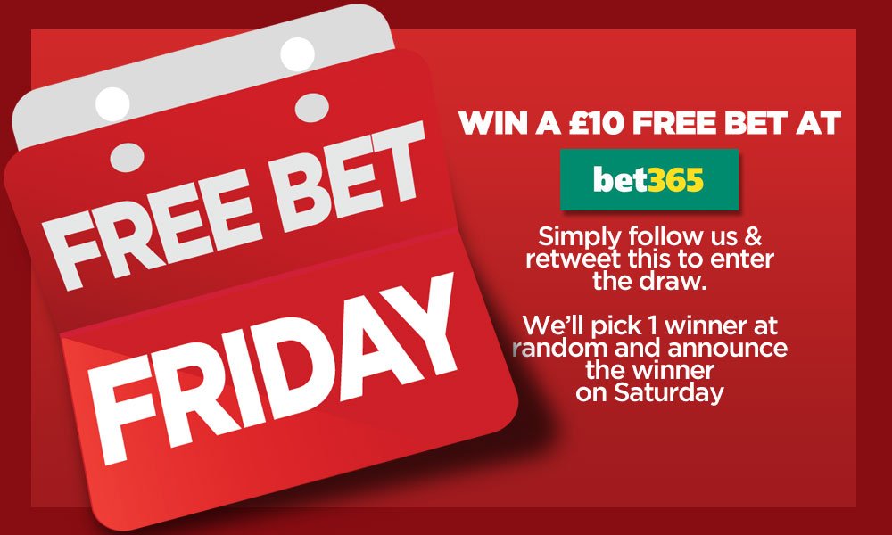 FreeBet_Friday's tweet photo. Ready to win a £10 Free Bet at Bet365? Just follow us and RT this to enter the draw.

https://t.co/N89k7ONQMF https://t.co/3hIdTPJWaC