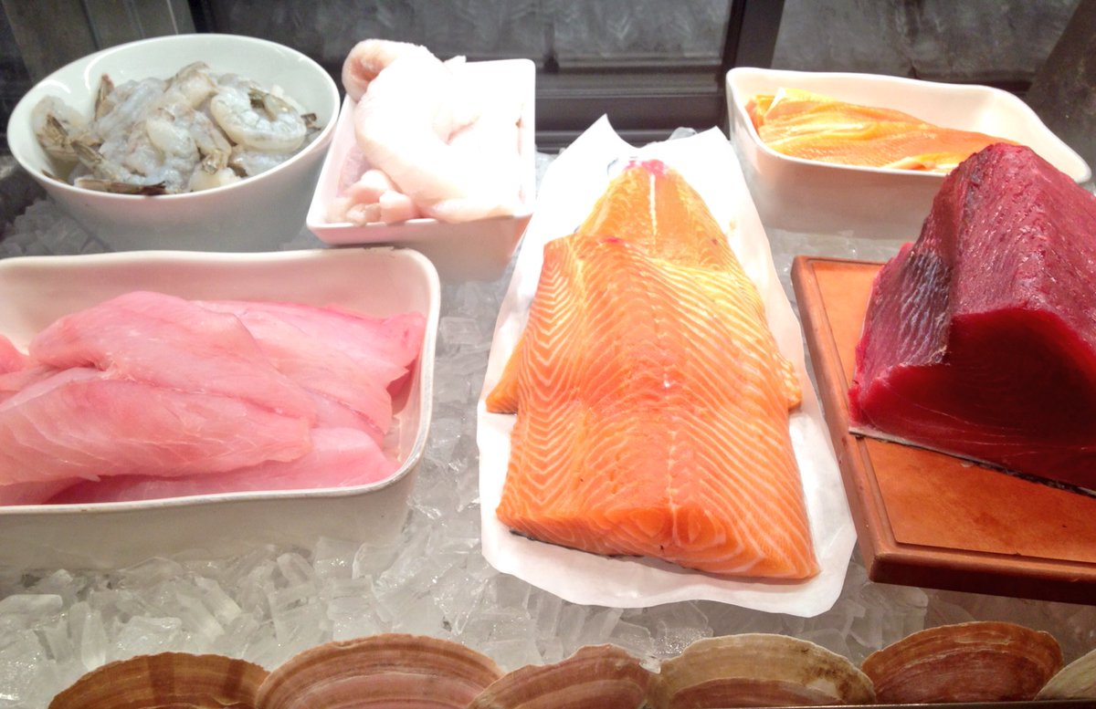 The seafood case is stocked! (Shrimp, Snapper, Salmon, Trout, Tuna &amp; Cod)