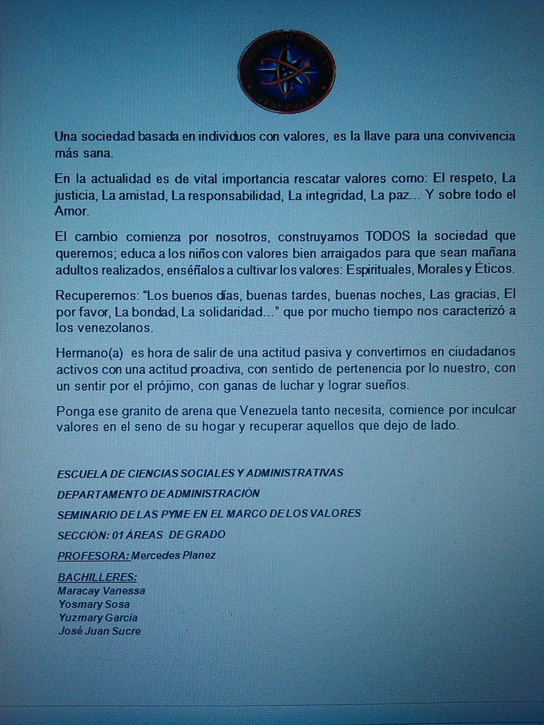 JJuanS8's tweet photo. Valores https://t.co/PzSTpnn8ow