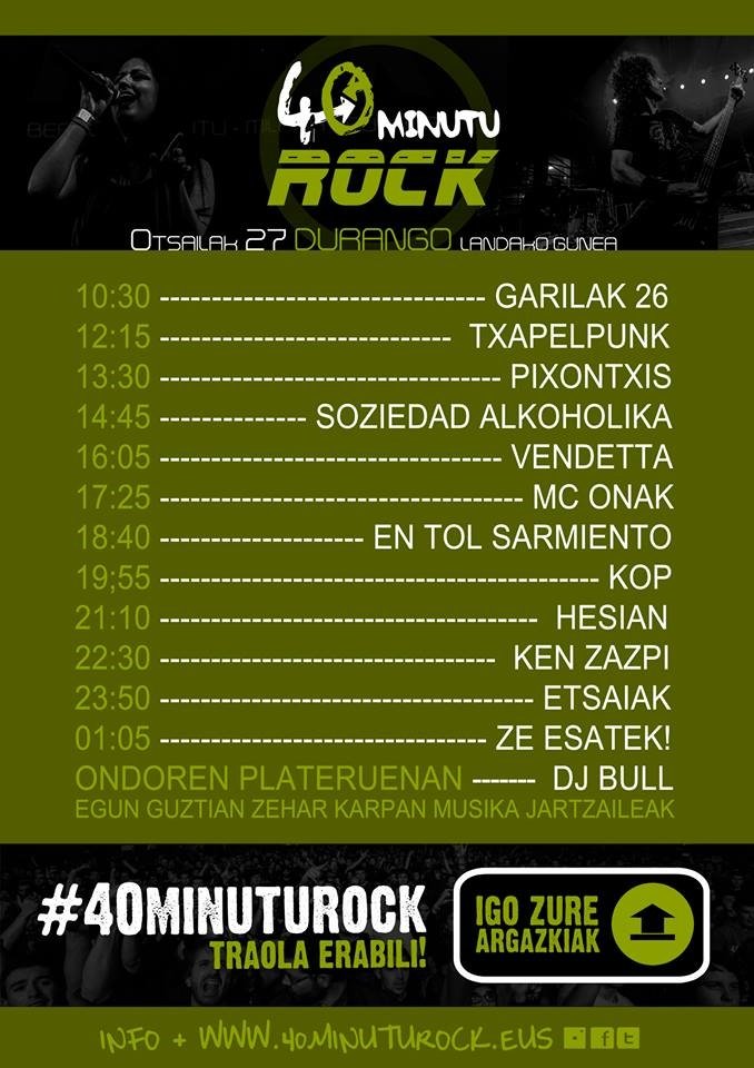 40minuturock's tweet photo. Ze gutxi geratzen den #40MinutuRock elkartasun jaialdiari hasiera eman eta ETXEAN nahi ditugula ozen oihukatzeko... https://t.co/Wr4IbpKxzU