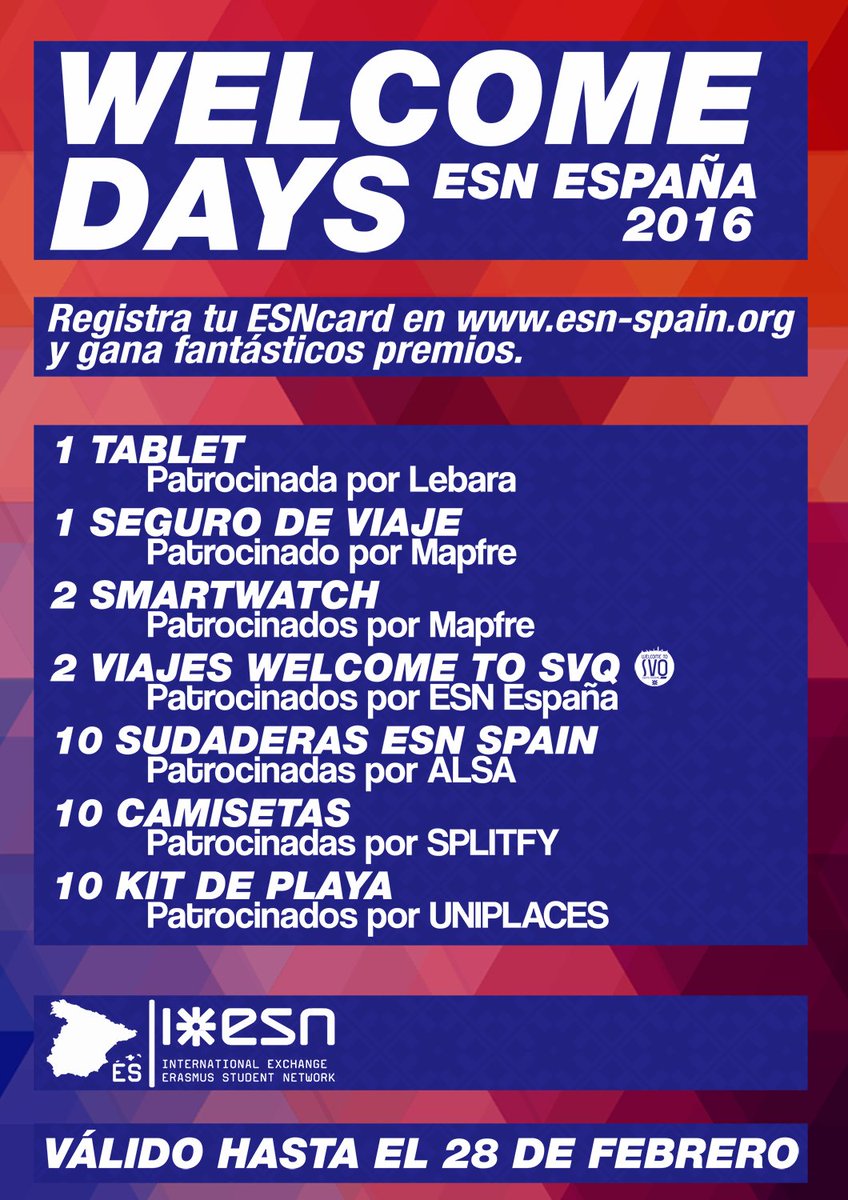 ESNSpain's tweet photo. Los Welcome Days acaban, registra tu ESNcard en https://t.co/GNweLgOYpu y gana estos premios #ESNWelcomeDays https://t.co/pPAo0LbKDK