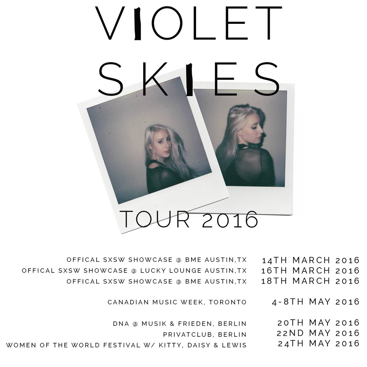 IAmVioletSkies's tweet photo. GUYS! I’m playing #candianmusicweek plus a mini German tour! New international dates this May - yay! :)
Love, V x https://t.co/IrpLFz5Yto