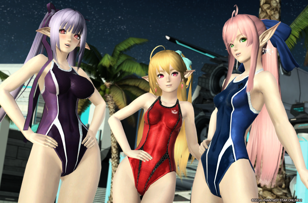 リュミ 3人でルミアスイムウェア撮影 スポーティな感じなのでかっこいい Pso2 T Co 9qap4jiabg