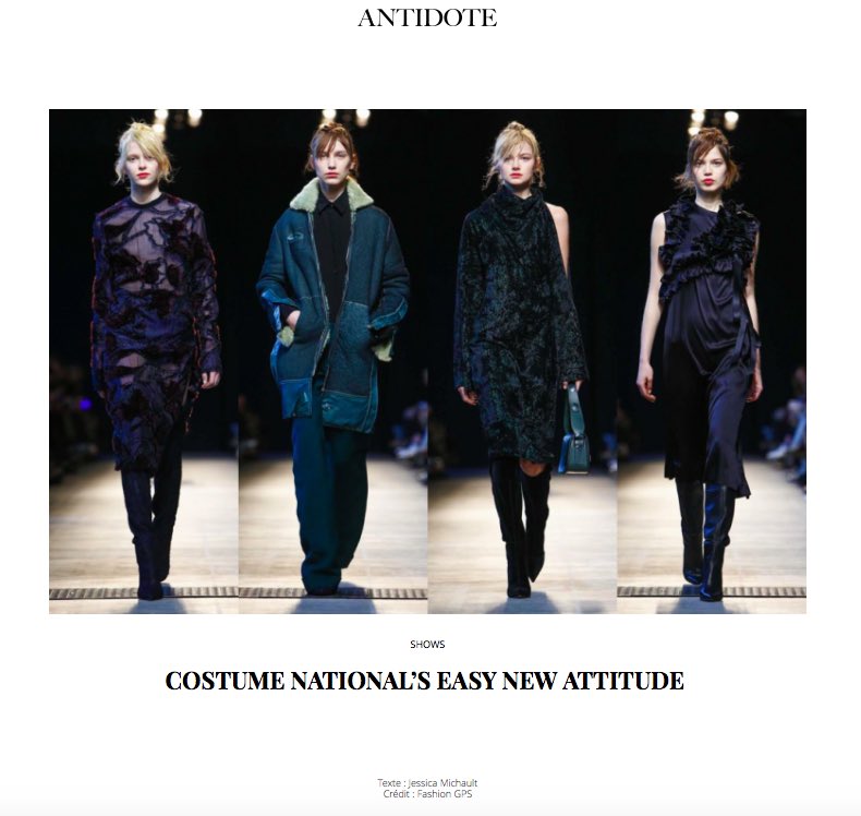 CoSTUMENATIONAL's tweet photo. @JessicaMichault on @Mag_Antidote about our AW16 Show. https://t.co/hj4jmS37tk