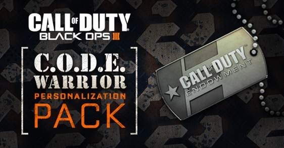 Treyarch's tweet image. Fight veteran unemployment. C.O.D.E. Warrior Personalization Pack proceeds go to @CODE4Vets: bit.ly/1KLxVaz