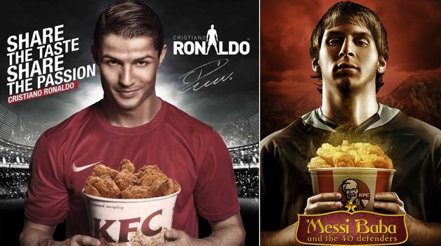 ArsenalWay_'s tweet photo. @claudiob03 @dotunadebayo both Messi and Ronaldo do KFC ads around the world https://t.co/t5wPXzIDH4