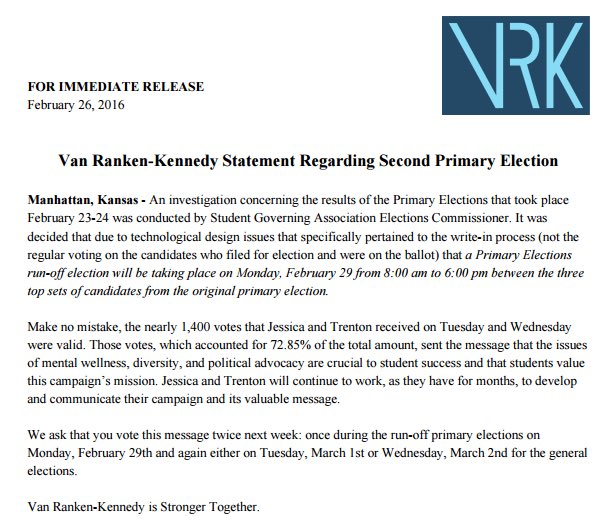 Please read this statement involving a runoff election taking place Monday, February 29th.