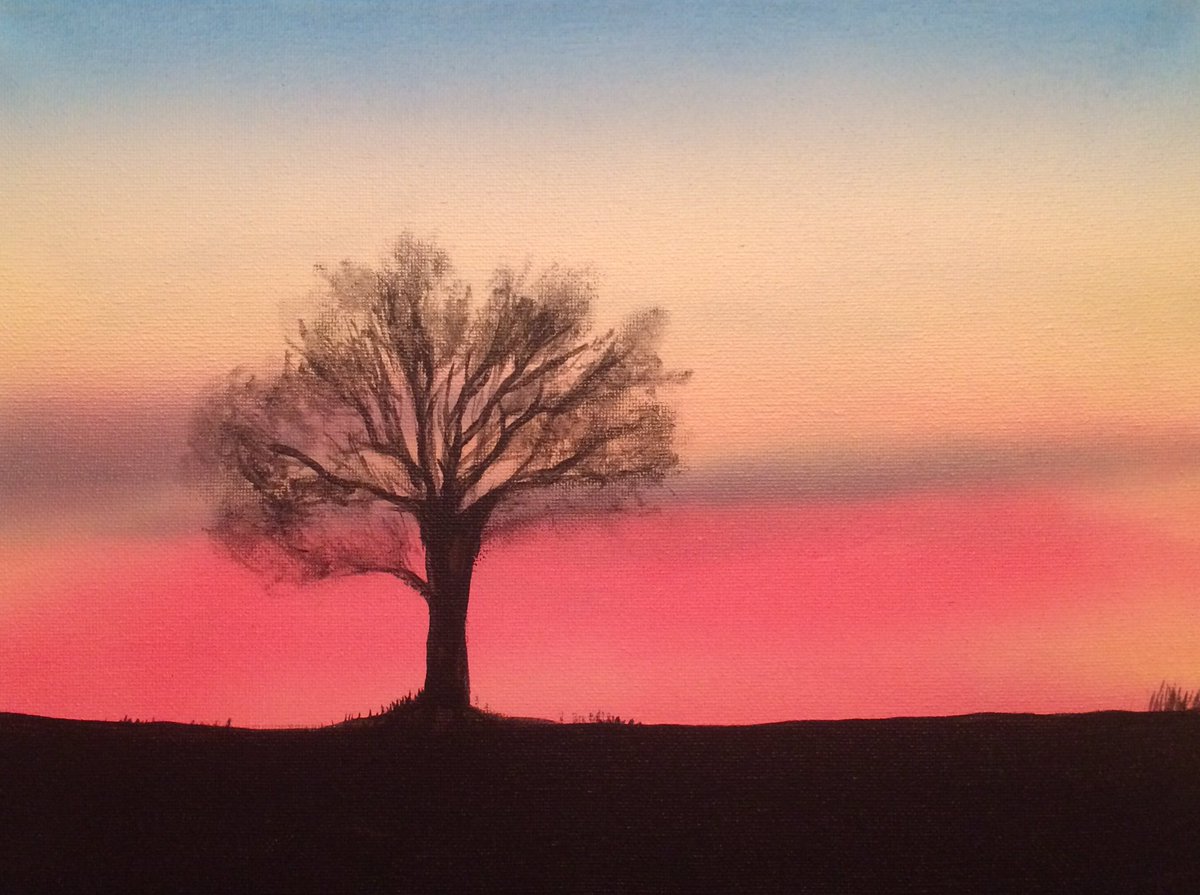 jacklynnmorey's tweet photo. Sunset Silhouette 
Acrylic 9x11canvas 
#indieart #sunset #painting https://t.co/YkcR9F8MO1