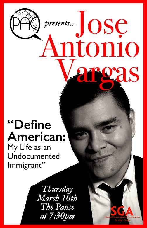 StOlafPolitics's tweet photo. The 2016 Spring PAC Speaker is... Jose Antonio Vargas! Join us March 10th in the Pause at 7:30 PM to hear him speak! https://t.co/CQl7GXtPHi