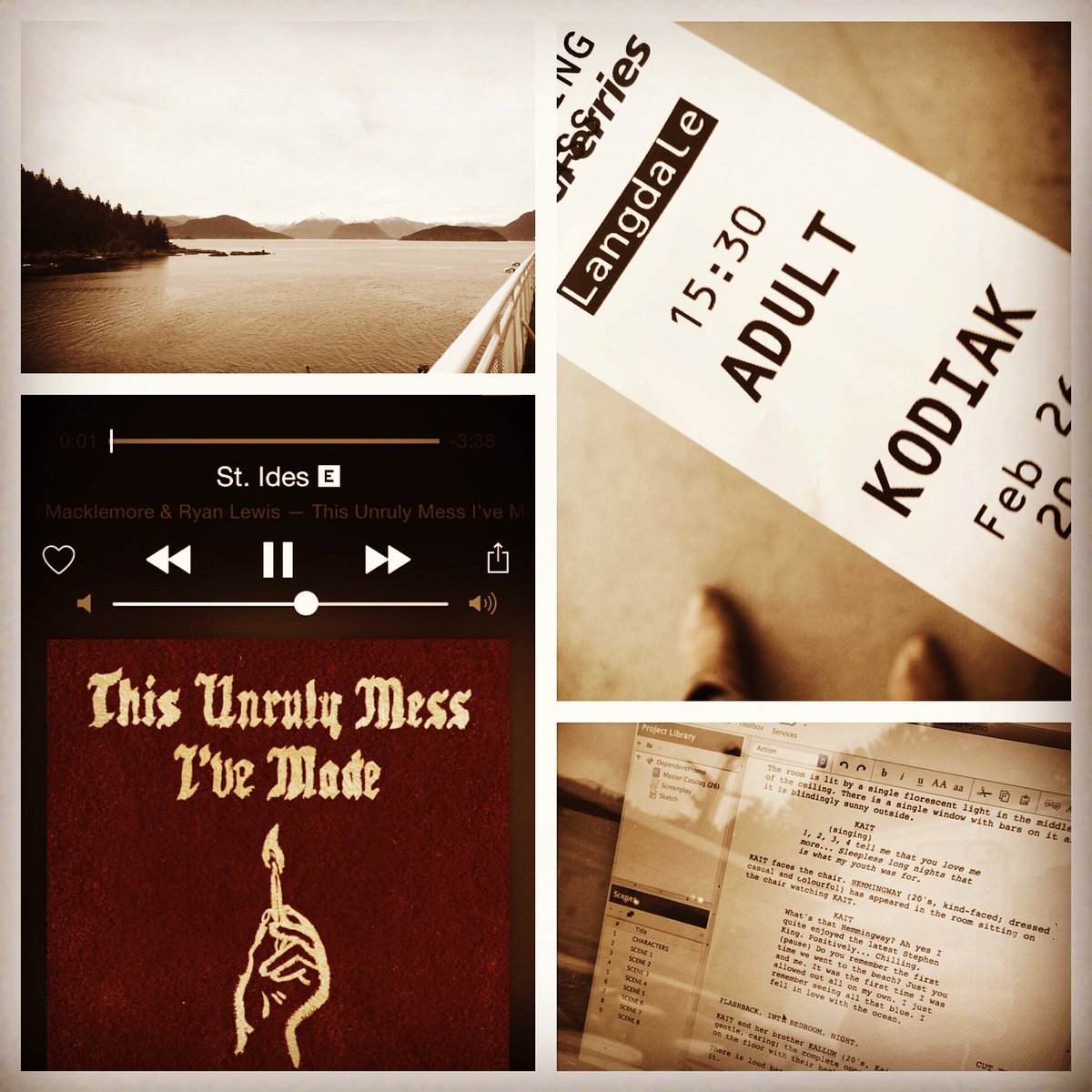 SoBallantyne42's tweet photo. The new @macklemore &amp; @RyanLewis album, fresh script ideas, and a ticket home 👌🏼 #inspired #artist https://t.co/rC2s3E4VdA