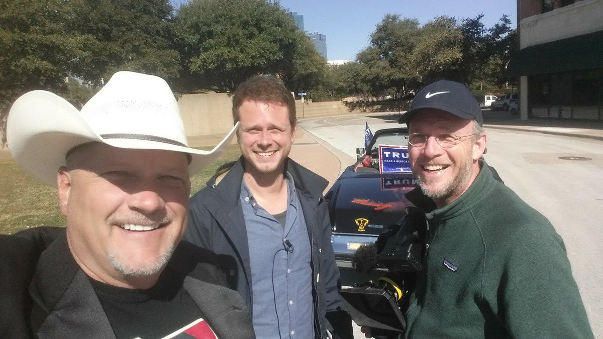 ericblove's tweet photo. Trump train with German tv. #spiegel tv . Great folks from Germany rode around in the Ft Worth Famous Caddy. https://t.co/dkDPPYQIPo
