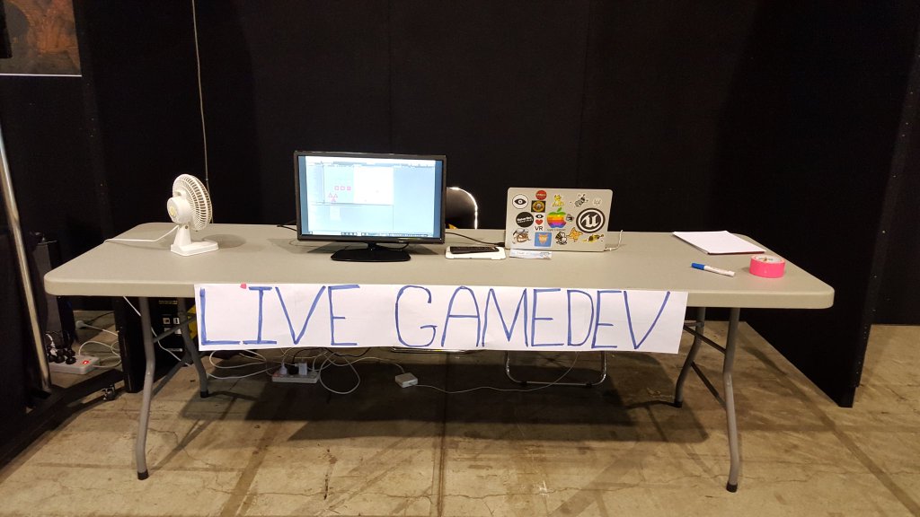 MattAVC's tweet image. My stall at @gxaustralia. Build not ready yet so doin some #livegamedev! :D #indiedev #gamedev