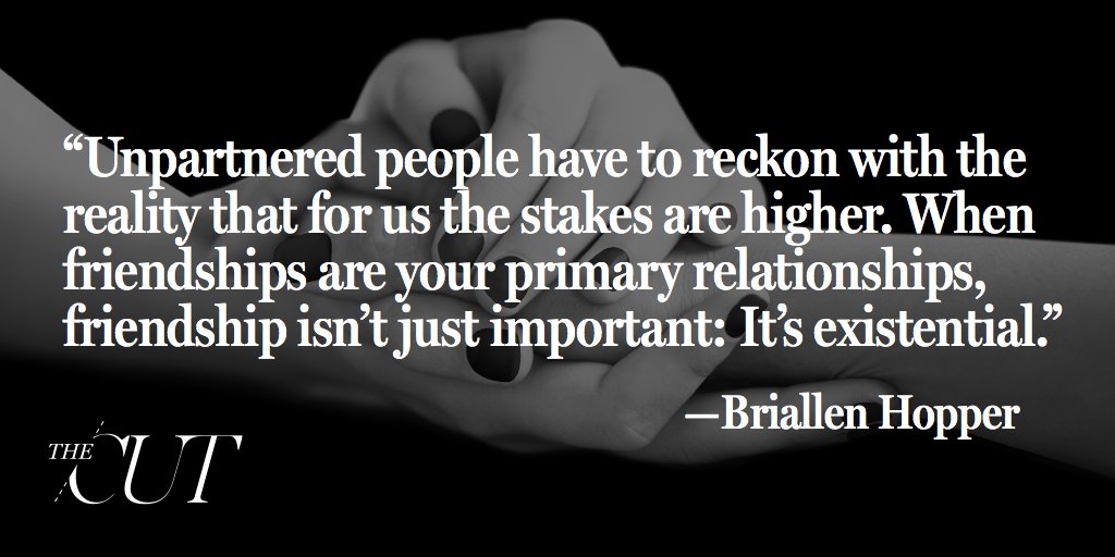 NYMag's tweet photo. Relying on friendship in a world made for couples, by @briallenhopper: https://t.co/ZECPF4484W https://t.co/zenW7aelbx