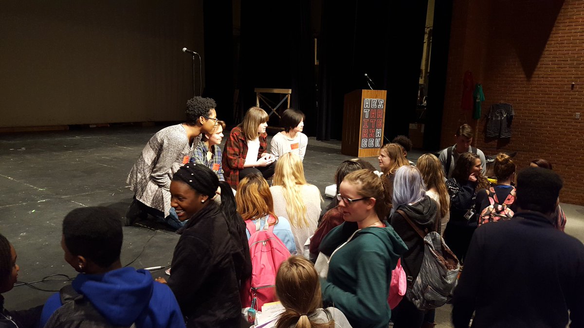 WestWritersWeek's tweet photo. @WU_SLam rocked the Writers Week stage once again! Always a pleasure to hear yr poetry&amp;see students interact w/ you! https://t.co/AcOboQqvV7