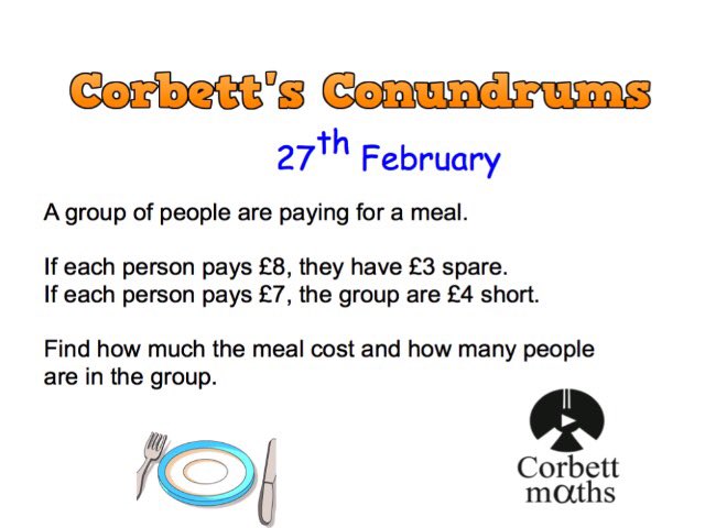 Corbettmaths's tweet image. Love maths puzzles? Try today's Conundrum from corbettmaths.com