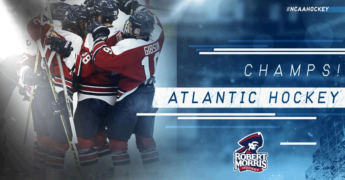 NCAAIceHockey's tweet photo. Congratulations to Robert Morris - Atlantic Hockey regular season champions! https://t.co/IAZv3rXzVR