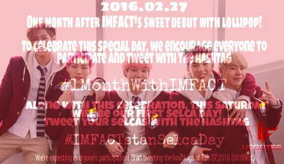 IMFACTNESIA's tweet photo. [❤] Today 160227 is 1Month after IMFACT's debut 💘 let's tweeting #1MonthWithIMFACT happily 🙆 #imfact #임팩트 #이상 #상 https://t.co/98VGEHYLpa