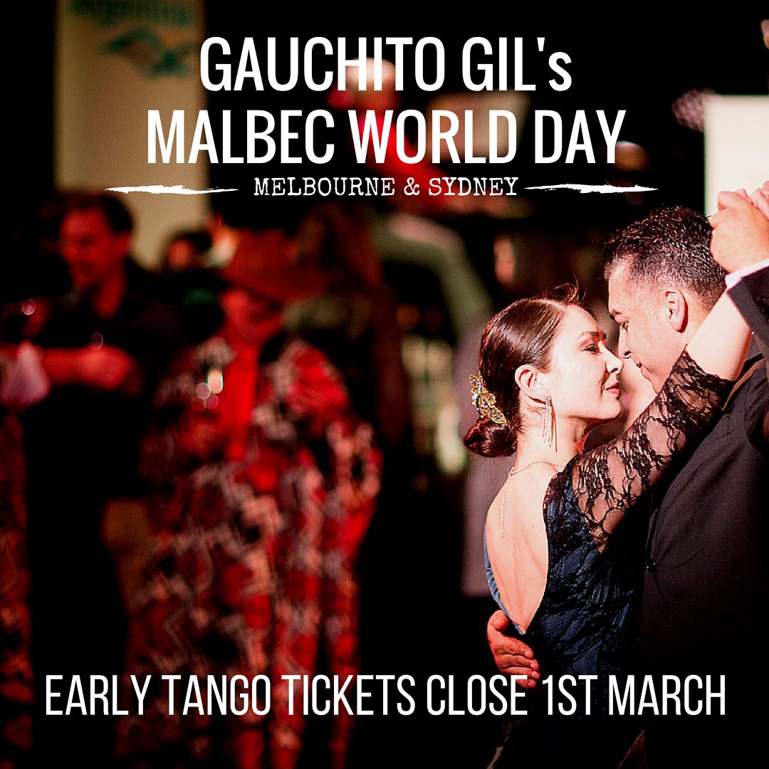 DanSims's tweet photo. Early tango tickets for @GauchitoGil_AU's Malbec World Day end on Tuesday. Get on them! 
https://t.co/af12pZC2Lc https://t.co/byXupV3uNy