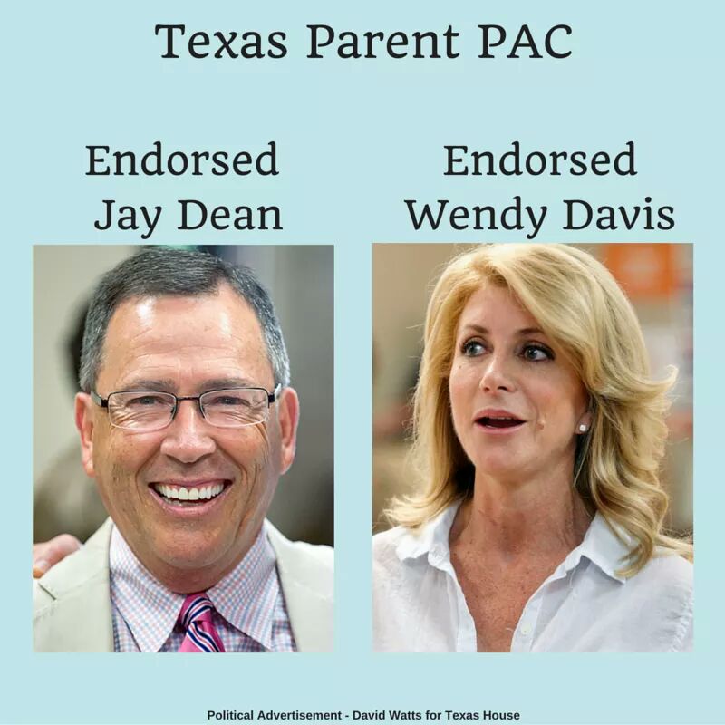 StaceinTexas's tweet photo. Rino Jay Dean is proud of his endorsement from Parents PAC. Wendy Davis was probably proud as well #txlege #txhd7 https://t.co/IoDOTCzvsL