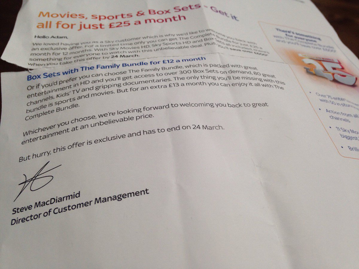 shelleyhart's tweet photo. @skyuk recieved in the post from sky, and the wont honour it! Look everyone £25 and others pay £100! Poor service! https://t.co/B5JX7nLbkC