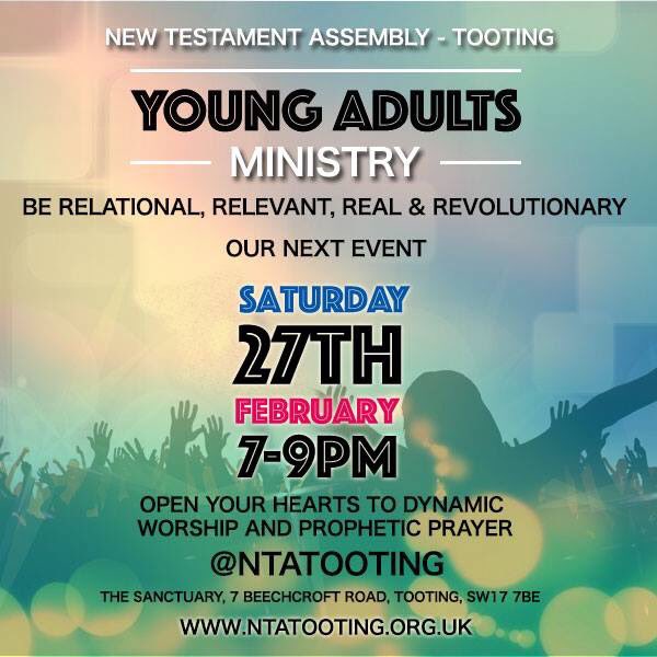 NTAtooting's tweet photo. Don't miss tonight's Young Adults evening from 7pm #NTATooting https://t.co/AeShw57SQe