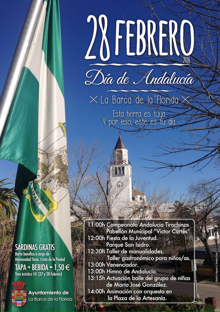 aytolabarca's tweet photo. Día de Andalucía, ven a La Barca de la  Florida y disfruta del magnífico día que tenemos preparado. https://t.co/TY81wKkWG8