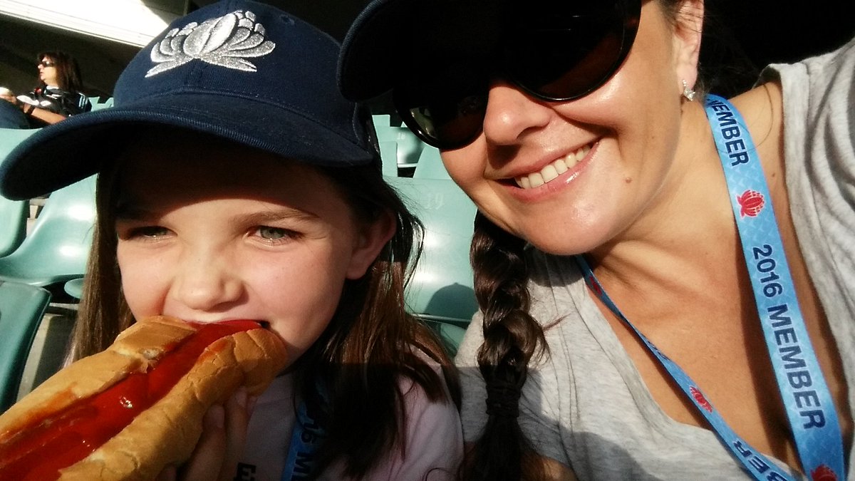 Holly says the best thing about rugby is the food. Of course, the game hasn't started yet! #gotahs #WARvsRED