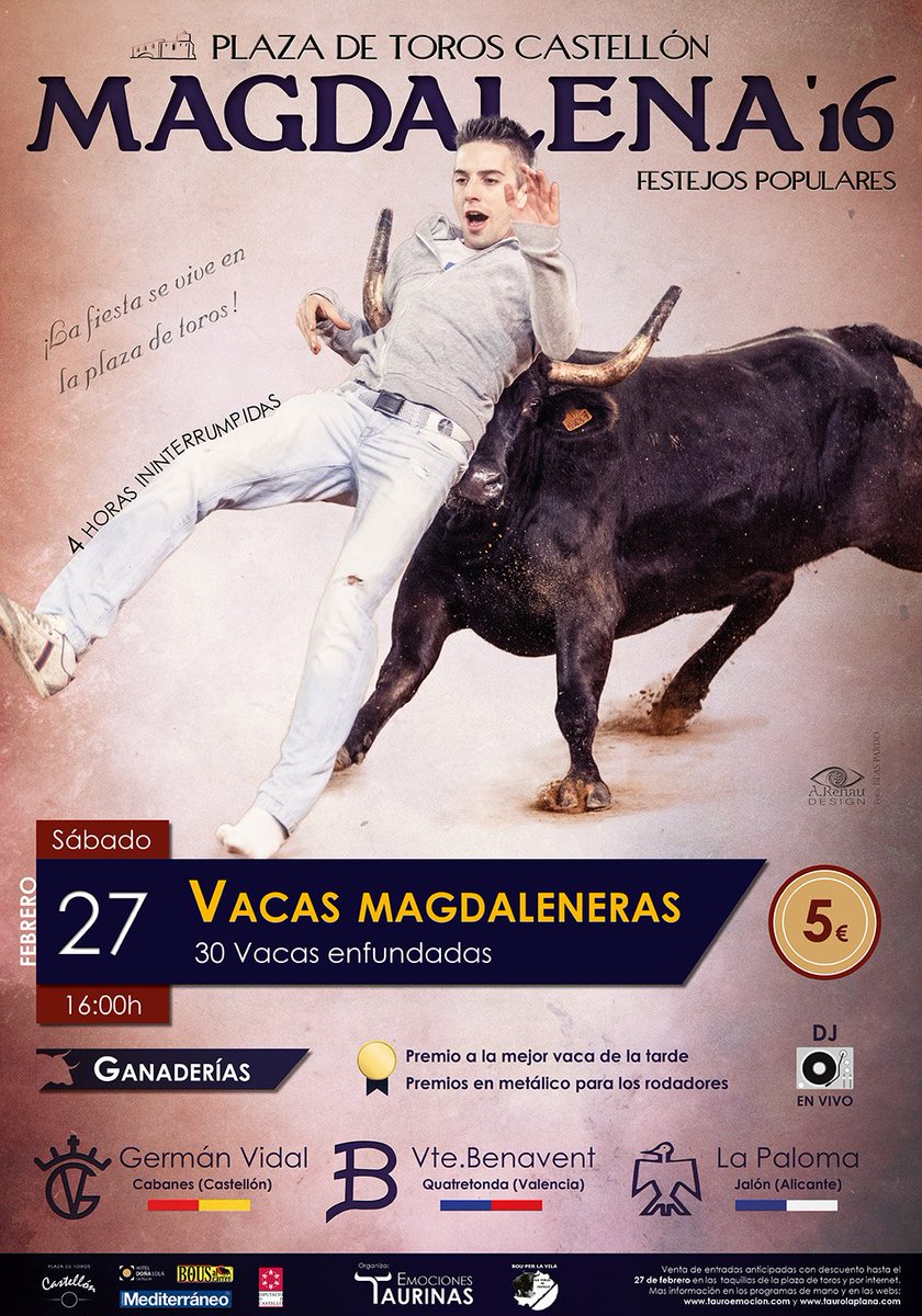 Buenos días! Esta tarde la mejor fiesta Magdalenera Dj y 30 vacas enfundadas de German Vidal, Benavent y la Paloma.