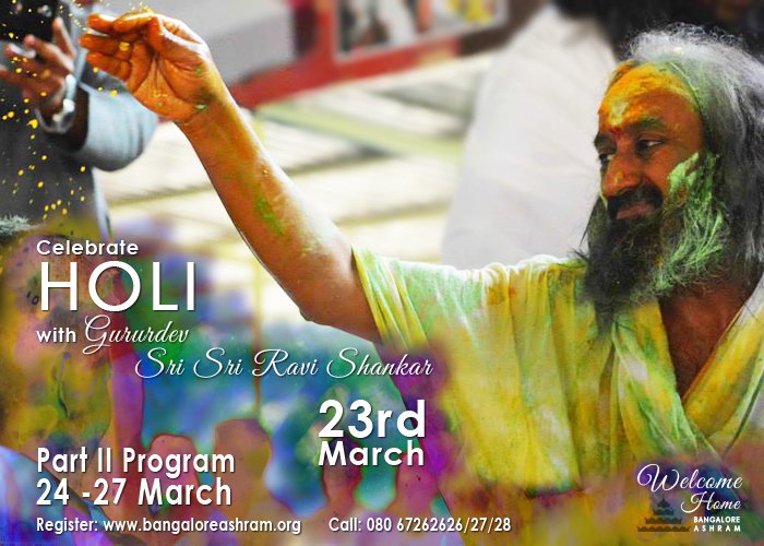 ArtofLivingIC's tweet photo. Celebrate Holi with Gurudev @SriSri on 23rd March,@BangaloreAshram. Part II Pgm: 24-27March. https://t.co/0dfW4UX8N7 https://t.co/HzzJEVOH58