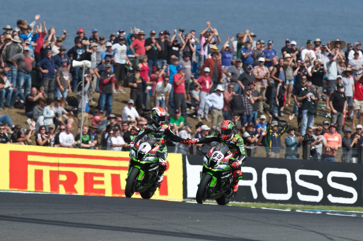 KawasakiRacing's tweet photo. Great opening Saturday from the @KRT_WorldSBK guys...Superpole and race one win! https://t.co/3qh7rmvyNf