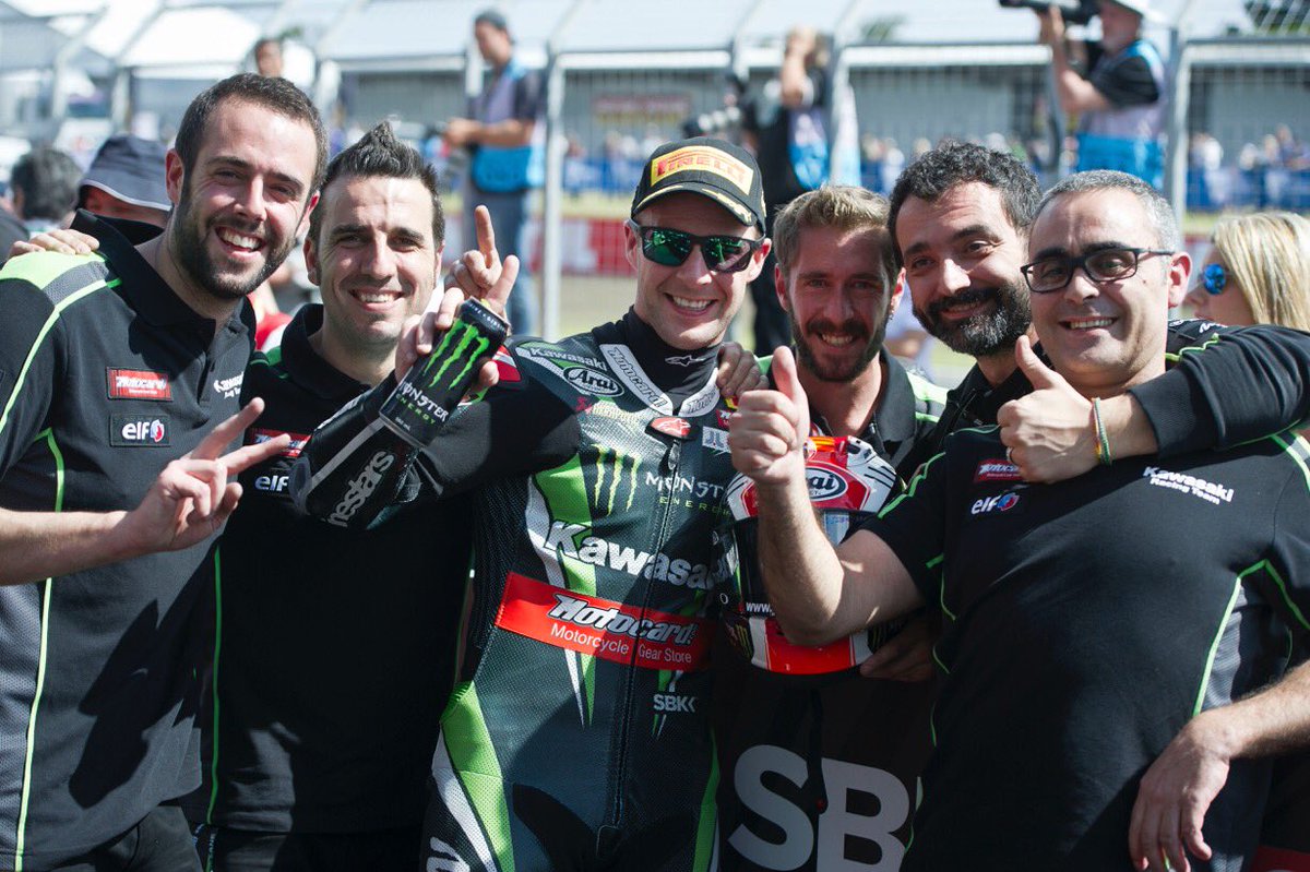 KawasakiRacing's tweet photo. Great opening Saturday from the @KRT_WorldSBK guys...Superpole and race one win! https://t.co/3qh7rmvyNf