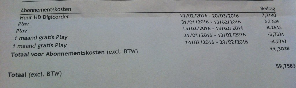 mrloessie's tweet image. @Telenet We hadden 1maand gratis play. Inmiddels opgezegd.Waarom dan 8,2645?! En t/m 13maart??! #ietskloptniet