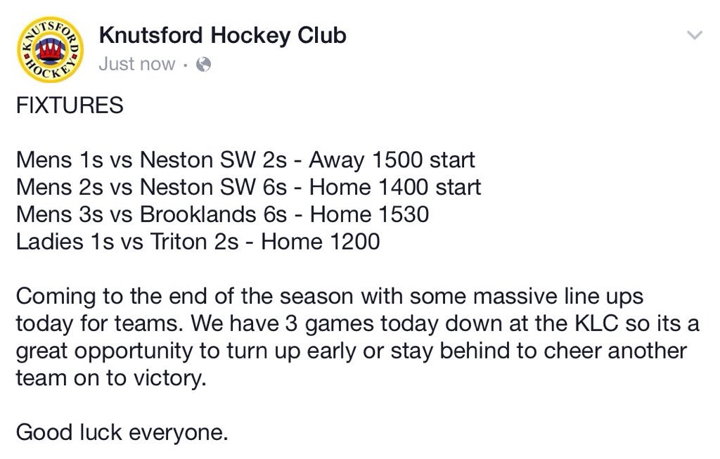 Today's fixtures featuring <a href="/NestonHockey/">Neston Hockey Club</a> <a href="/BrooklandsHC/">Brooklands Hockey Club</a> <a href="/Tritonhockey/">Triton Hockey Club</a>