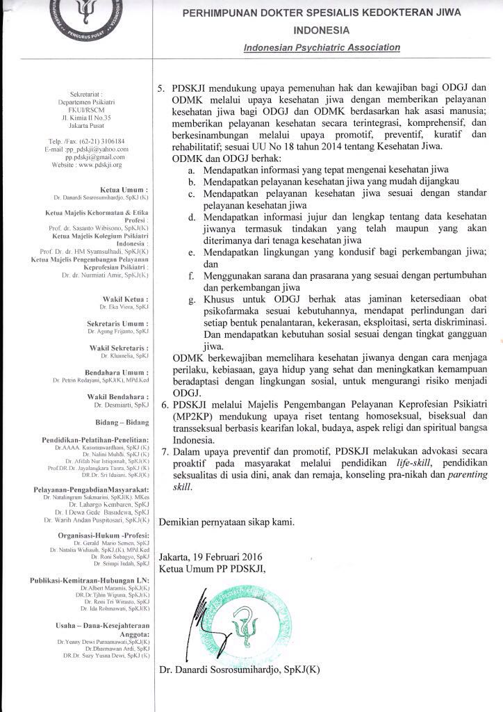 Merry_drg's tweet photo. Pernyataan sikap dari pengurus perhimpunan Dokter spesialis ked. Jiwa Indonesia ttg LGBT (2) https://t.co/2nxAwUvYuv