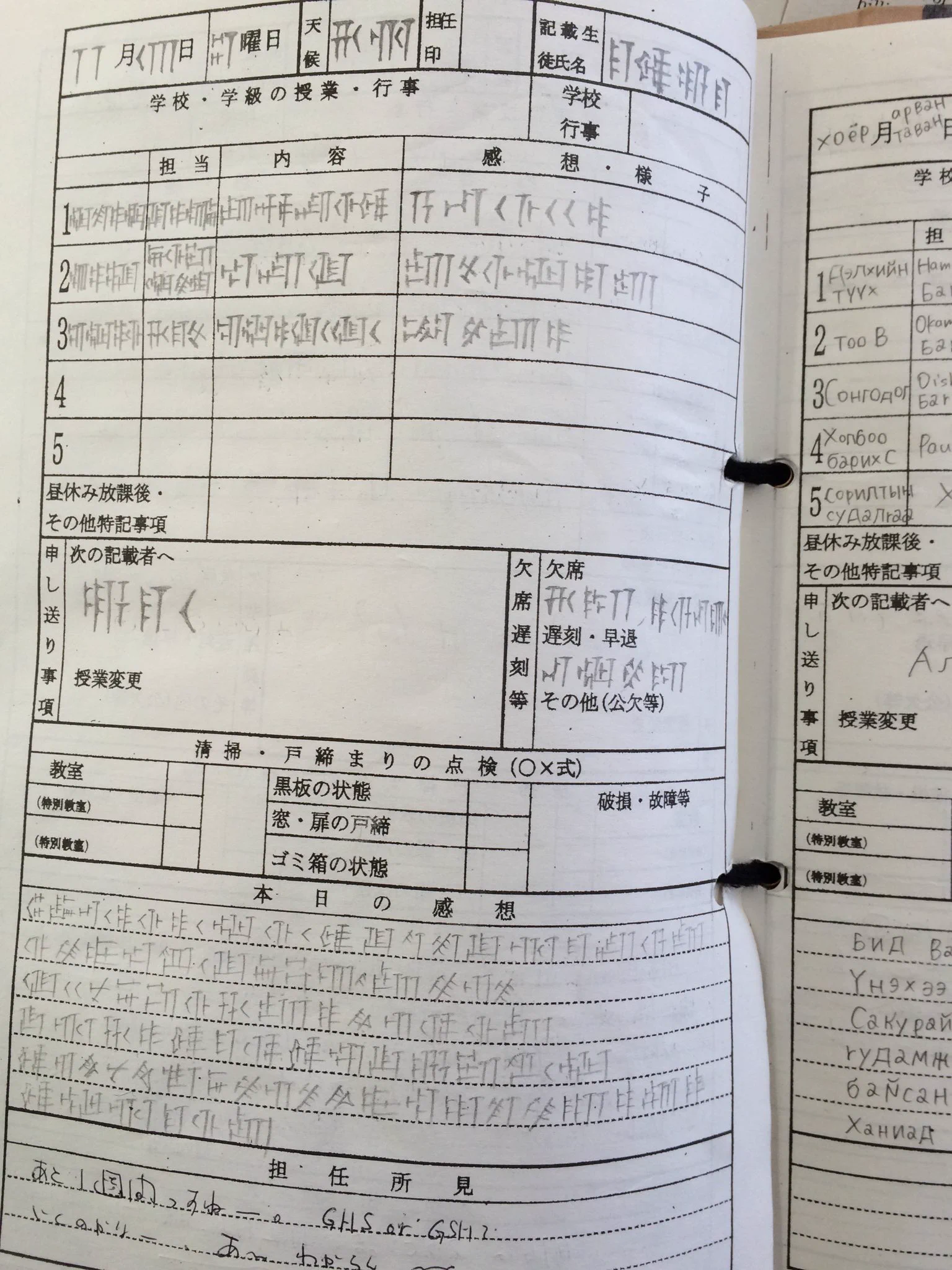 グローバル化が進んだ学級日誌がこれだ！！ｗｗｗ