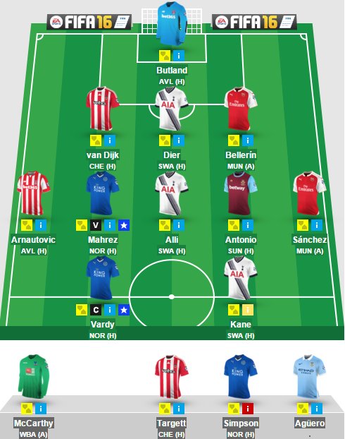 FPLTransferTips's tweet photo. So that's Mr. Tip's #GW27 Lineup #CaptainJamie Need returns from Arnautovic... #FPL https://t.co/EJoJbXMZfm
