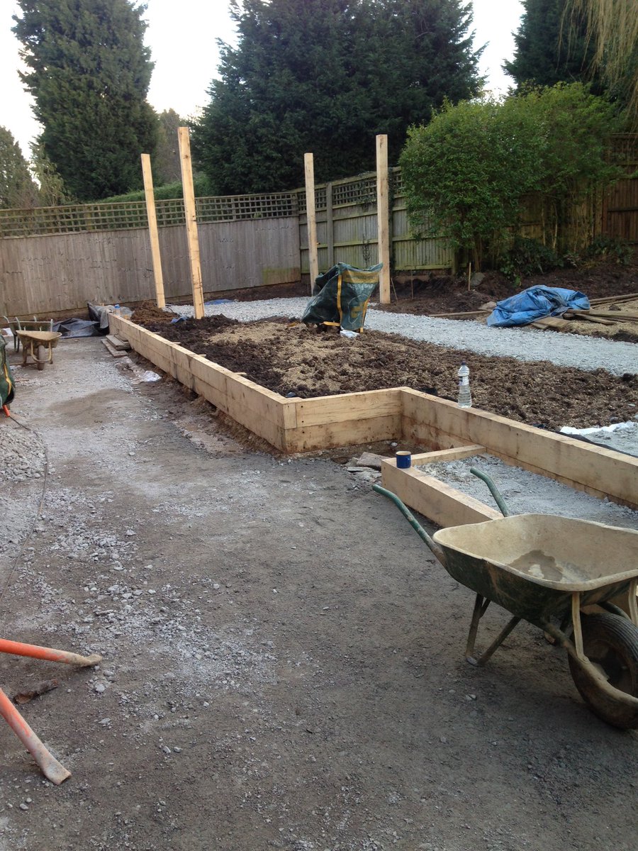 GQgardens's tweet photo. After a struggle with conditions, progress starting to take place! Green oak walls and posts in! Stone going down! https://t.co/rq27Ie0tGM