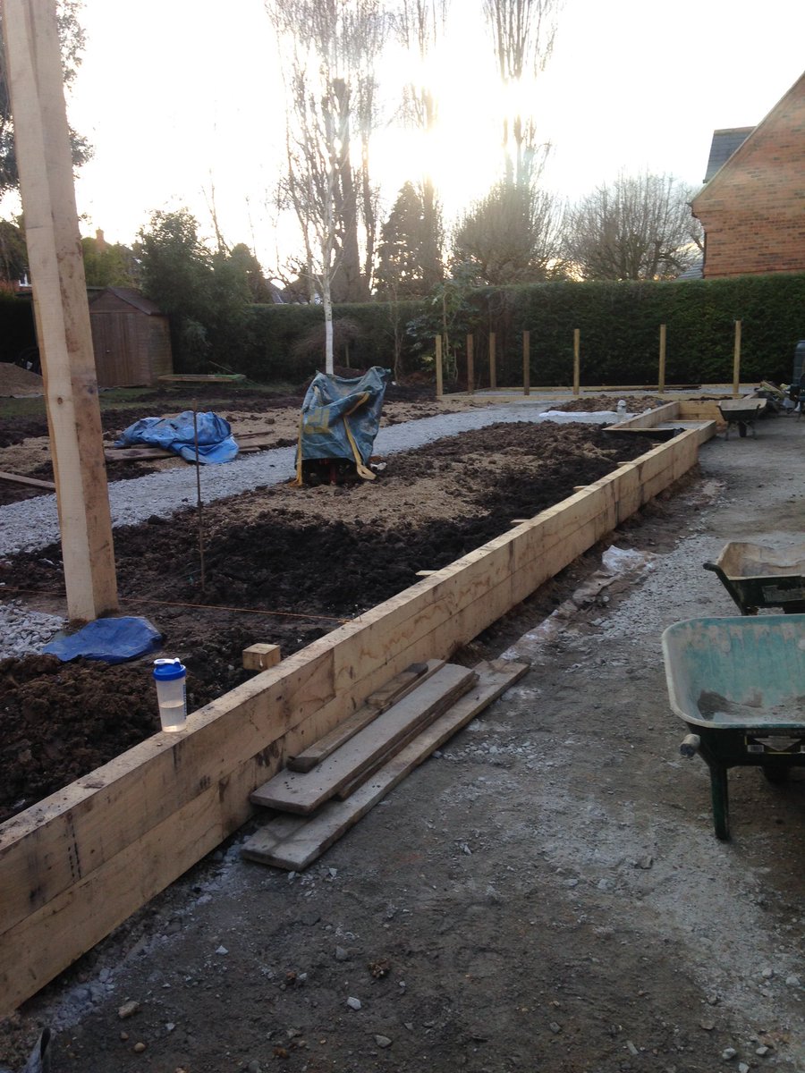 GQgardens's tweet photo. After a struggle with conditions, progress starting to take place! Green oak walls and posts in! Stone going down! https://t.co/rq27Ie0tGM