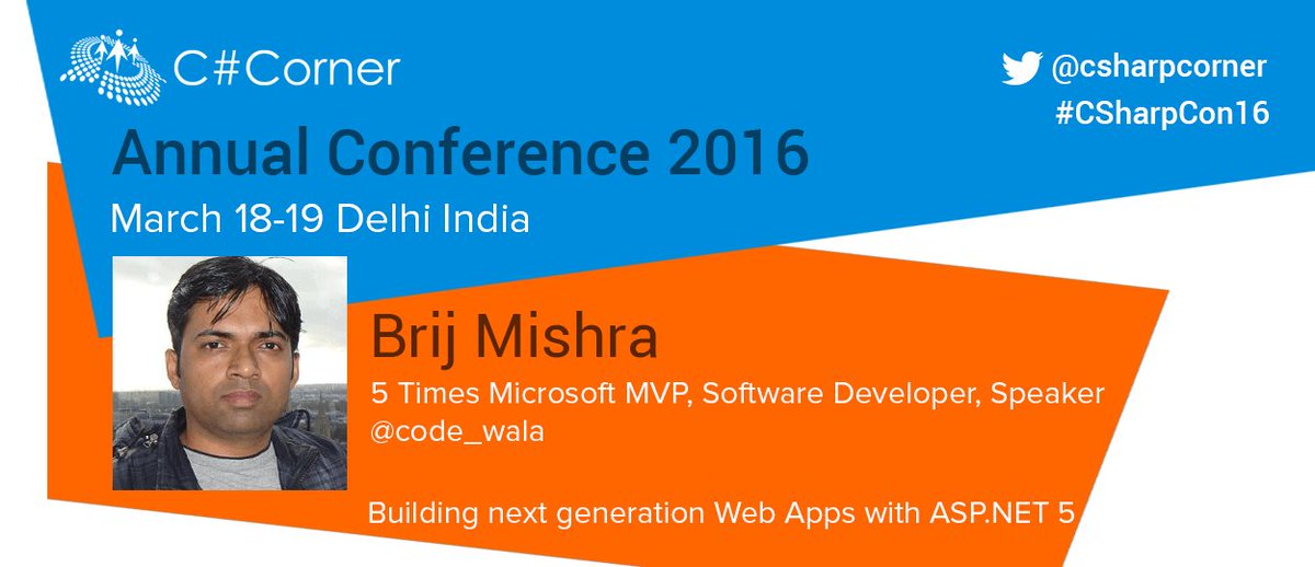 CsharpCorner's tweet image. Join + @code_wala + Learn + #ASPNET5+ Opportunity at @CsharpCorner Annual Conf conference.c-sharpcorner.com  #CsharpCon16